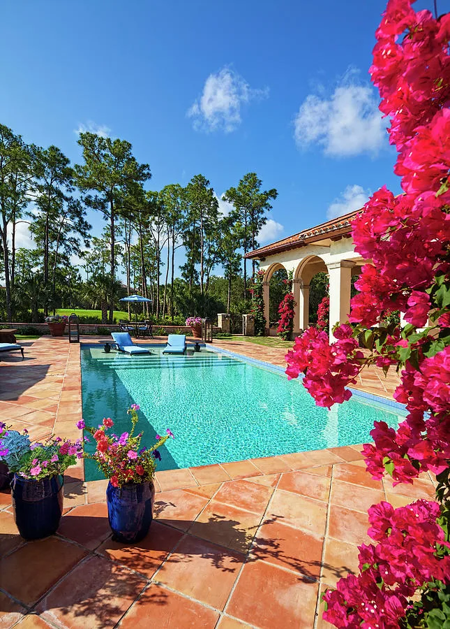 Backyard swimming pool serviced by GK Swimming Pools in Valencia, CA