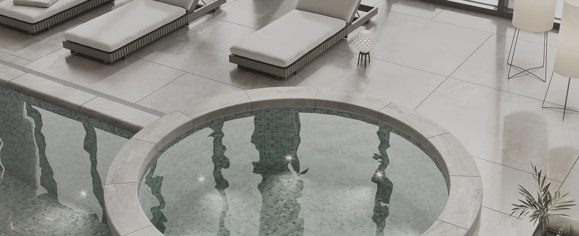 Remodeled swimming pool with new tile and spa feature